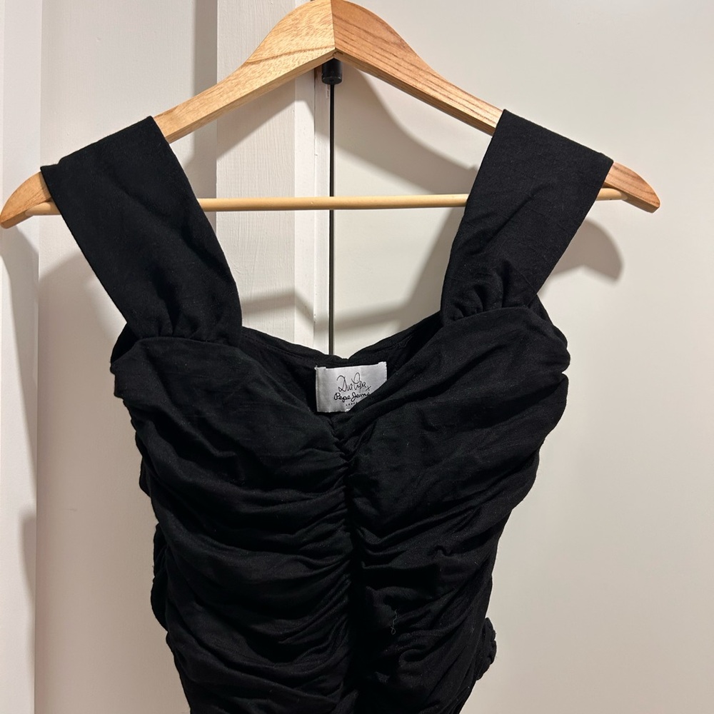 Elegant Black Ruched Sleeveless Top (Dua Lipa X Pepe Jeans)